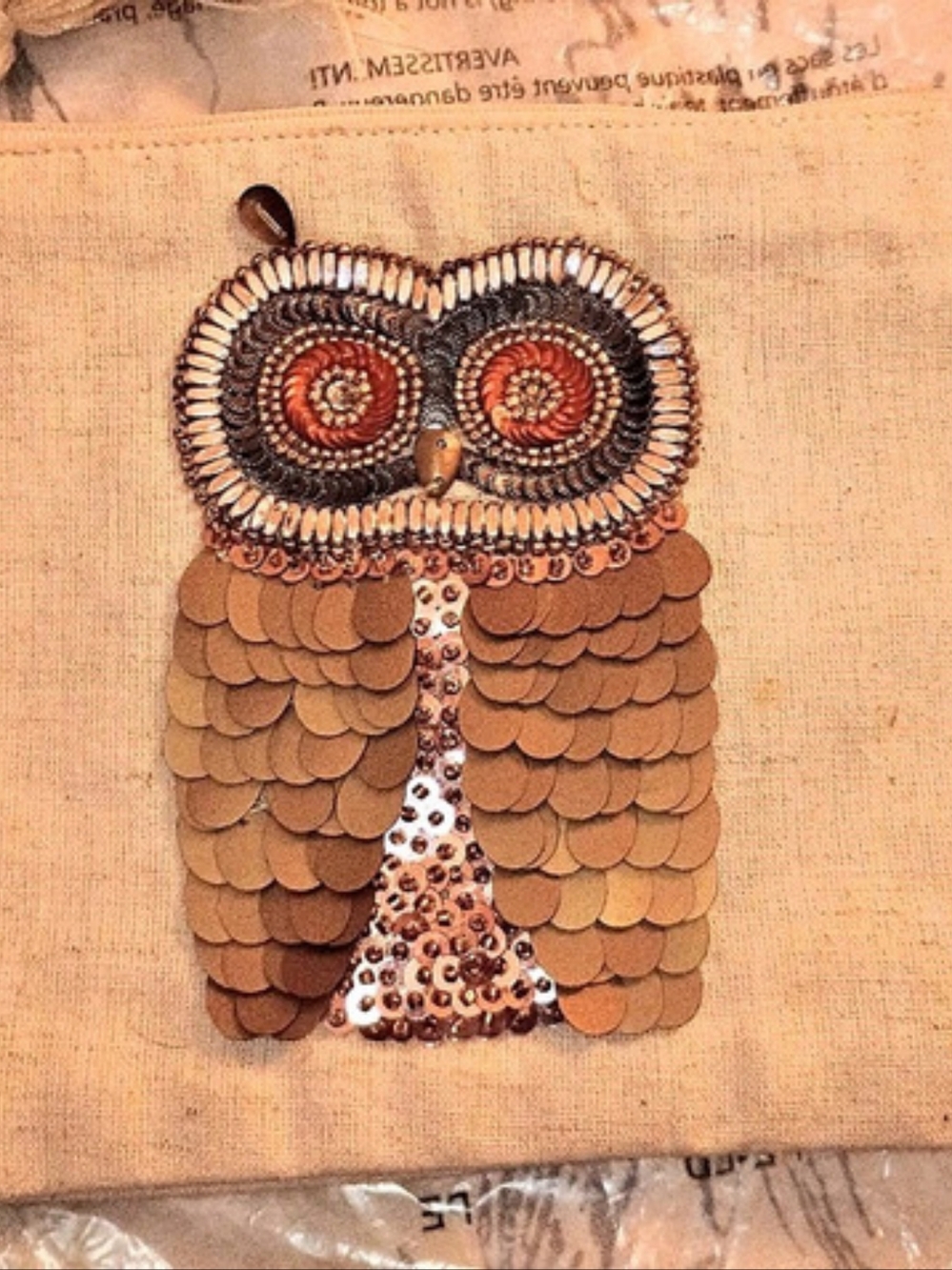 Embellished Owl Clutch in Brown & Beige Like New